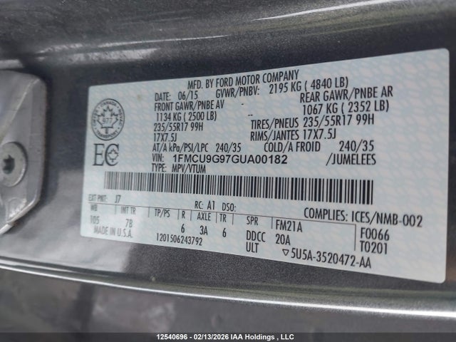 Ford ESCAPE SE 2016 1FMCU9G97GUA00182 Image 9