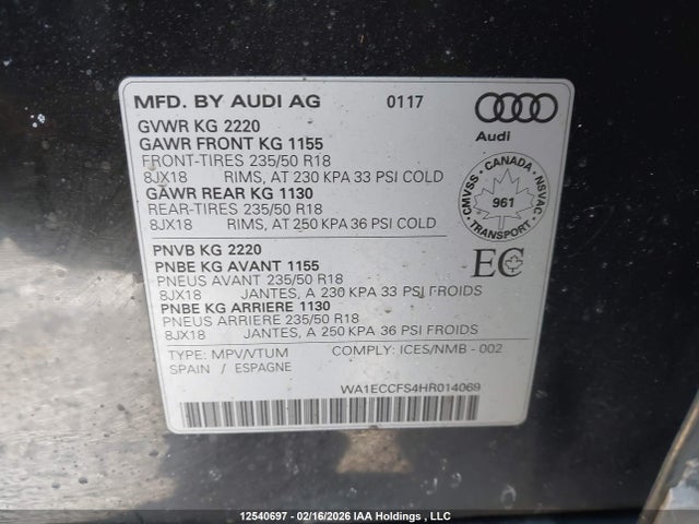 WA1ECCFS4HR014069 Audi Q3 PREMIUM
