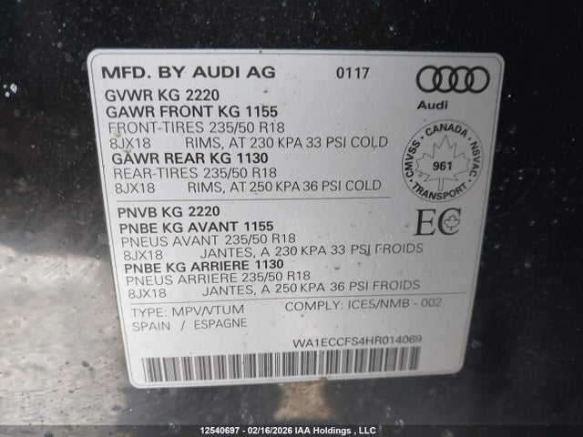WA1ECCFS4HR014069 Audi Q3 PREMIUM