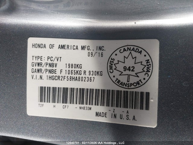 1HGCR2F58HA802367 Honda Accord Sport