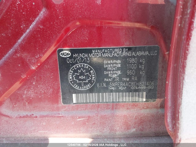 12540706 :رقم المزاد ، 5NPEB4AC8EH821406 vin ، 2014 Hyundai Sonata Gls مزاد بيع