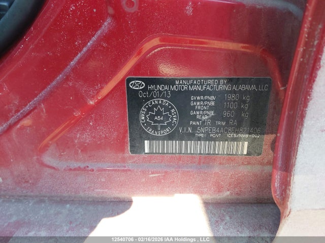 12540706 :رقم المزاد ، 5NPEB4AC8EH821406 vin ، 2014 Hyundai Sonata Gls مزاد بيع