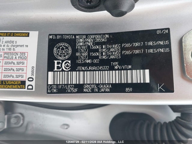 JTENU5JR6R6245332 Toyota 4runner Sr5/sr5 Premium/limited/trd Sport/trd Off Road/trd Off Road Premium/trd Pro