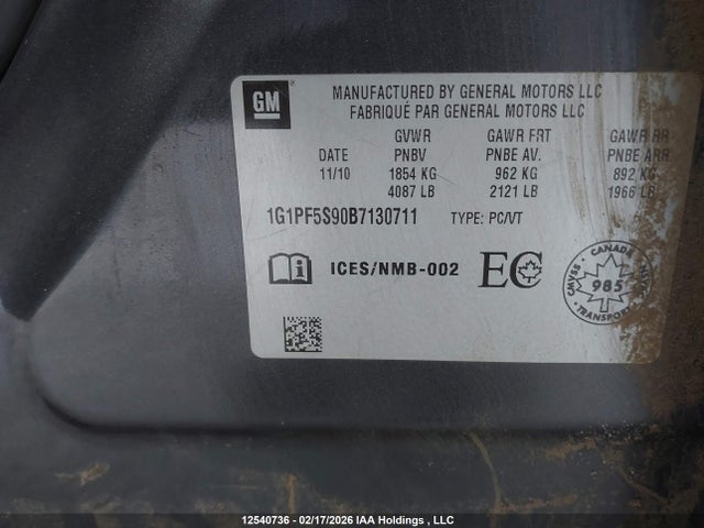 Aukcja sprzedaży 2011 Chevrolet Cruze Lt Turbo, vin: 1G1PF5S90B7130711, numer aukcji: 12540736