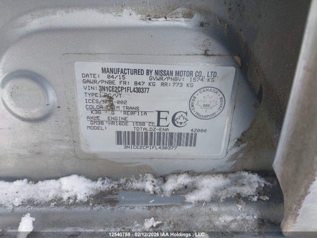 Продажа на аукционе авто 2015 Nissan Versa Note S/s Plus/sv/sl/sr, vin: 3N1CE2CP1FL430377, номер лота: 12540758