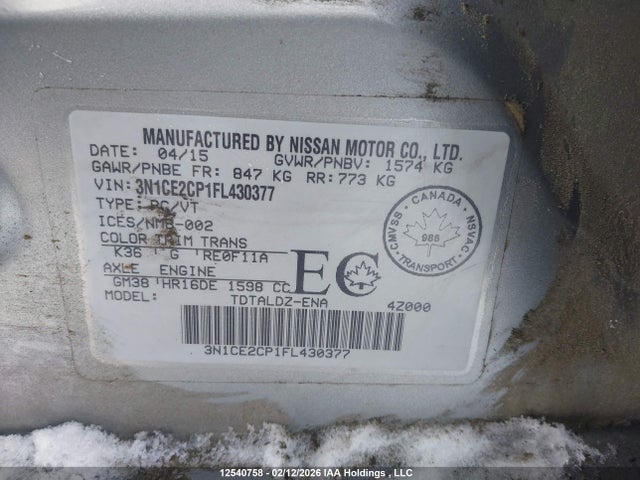 Продажа на аукционе авто 2015 Nissan Versa Note S/s Plus/sv/sl/sr, vin: 3N1CE2CP1FL430377, номер лота: 12540758