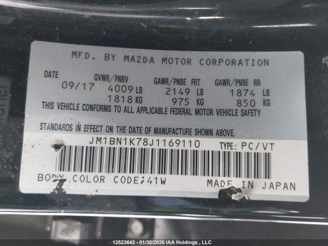 JM1BN1K78J1169110 Mazda Mazda3 Gx