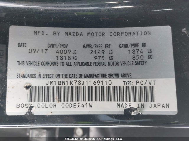JM1BN1K78J1169110 Mazda Mazda3 Gx