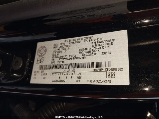 Продаж на аукціоні авто 2025 Ford F-150, vin: 1FTFW5LD6SFC32154, номер лоту: 12540764