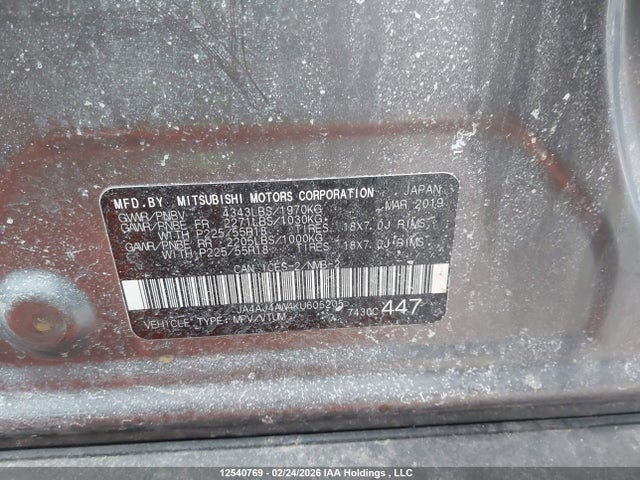 JA4AJ4AW4KU605205 Mitsubishi Rvr Gt/se Black Edition/se Limited Edition
