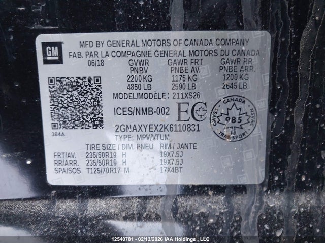 Chevrolet Equinox Premier 2019 2GNAXYEX2K6110831 Image 18