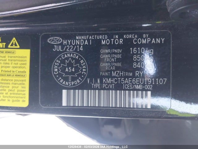 KMHCT5AE6EU191107 Hyundai ACCENT GL