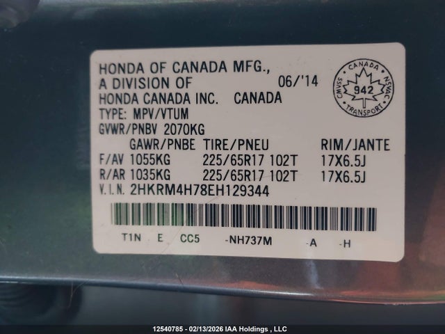 2HKRM4H78EH129344 Honda CR-V EXL