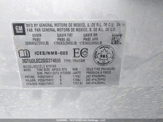 3GTU2LEC2GG374695 GMC SIERRA 1500