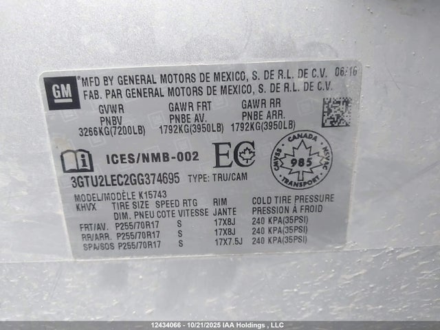 3GTU2LEC2GG374695 GMC SIERRA 1500