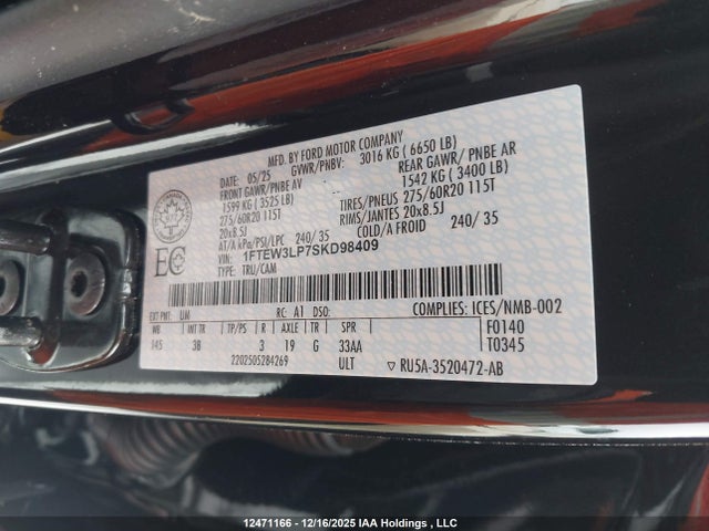 Ford F-150 Xlt 2025 1FTEW3LP7SKD98409 Image 9