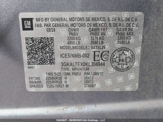 3GKALTEX0KL304944 GMC Terrain Sle
