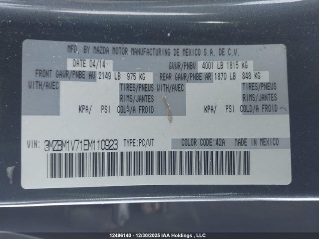 3MZBM1V71EM110923 Mazda 3 TOURING