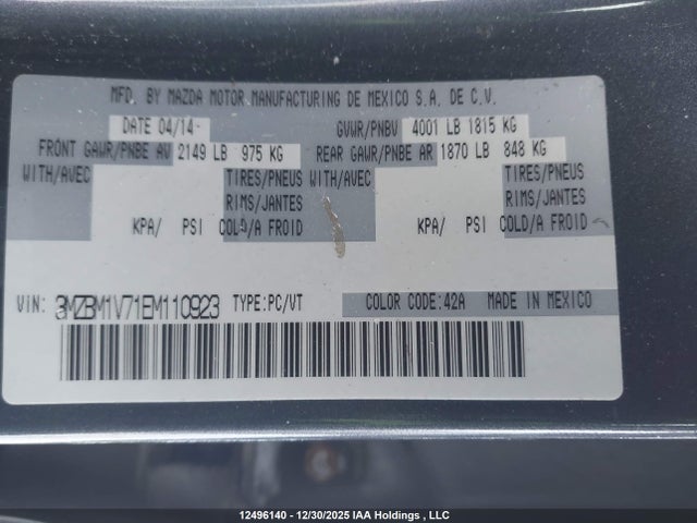 3MZBM1V71EM110923 Mazda 3 TOURING