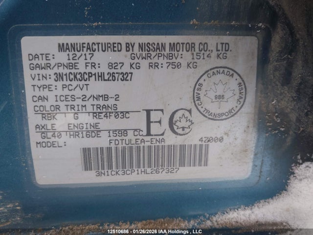 3N1CK3CP1HL267327 Nissan Micra S/sr/sv