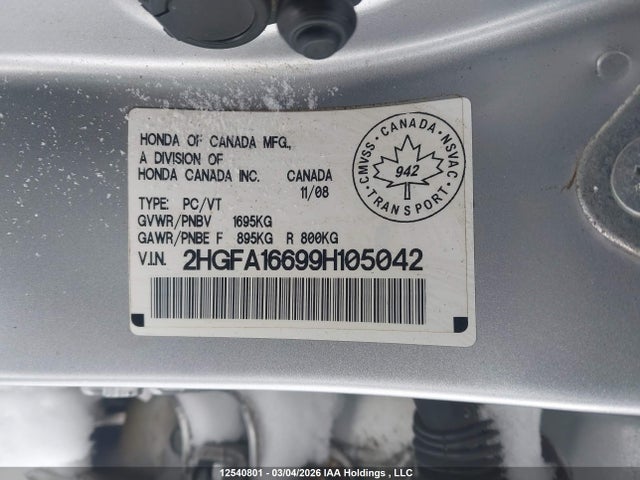 Продаж на аукціоні авто 2009 Honda Civic Sport, vin: 2HGFA16699H105042, номер лоту: 12540801