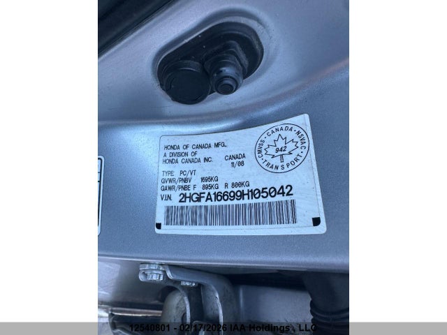 Продаж на аукціоні авто 2009 Honda Civic Sport, vin: 2HGFA16699H105042, номер лоту: 12540801