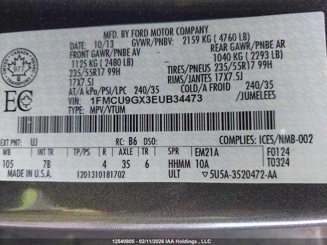 1FMCU9GX3EUB34473 Ford ESCAPE SE