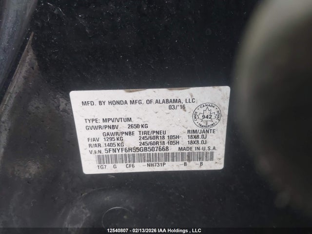 5FNYF6H55GB507668 Honda Pilot
