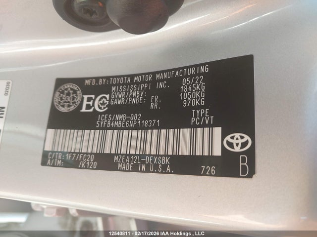5YFB4MBE6NP118371 Toyota Corolla