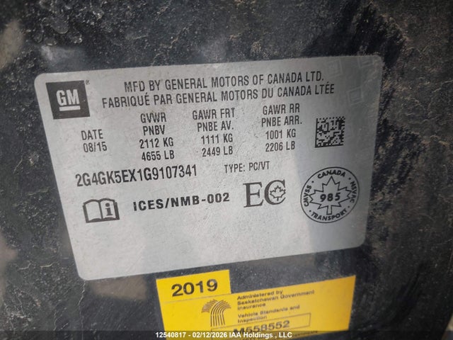 Auction sale of the 2016 Buick Regal, vin: 2G4GK5EX1G9107341, lot number: 12540817