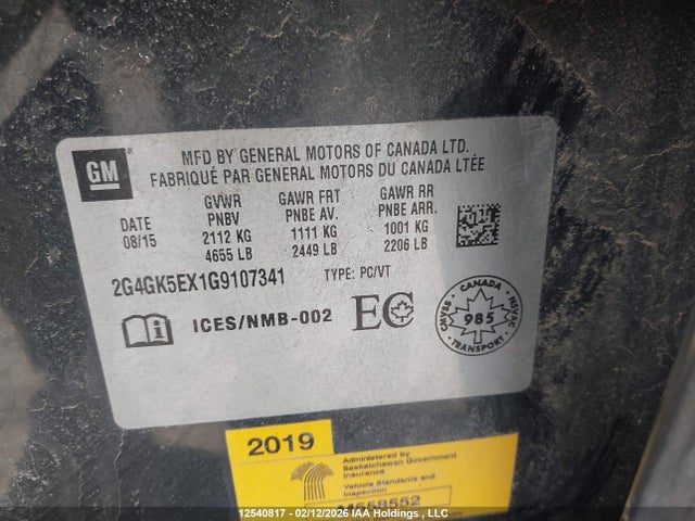Auction sale of the 2016 Buick Regal, vin: 2G4GK5EX1G9107341, lot number: 12540817