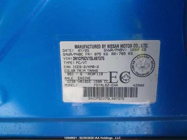 Продажа на аукционе авто 2025 Nissan Kicks, vin: 3N1CP5CV7SL497375, номер лота: 12540821