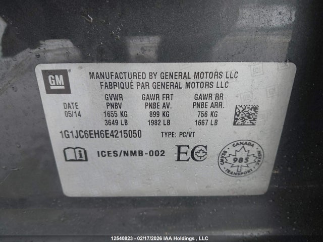 1G1JC6EH6E4215050 Chevrolet Sonic Lt Auto
