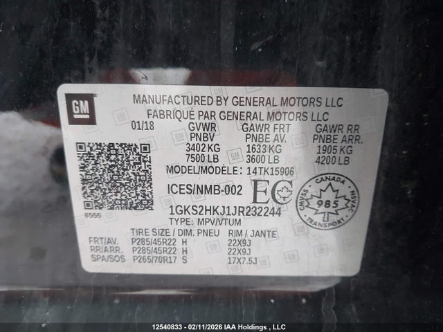 1GKS2HKJ1JR232244 GMC Yukon Xl Denali Denali
