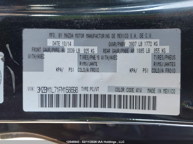 3MZBM1L71FM158698 Mazda 3 TOURING