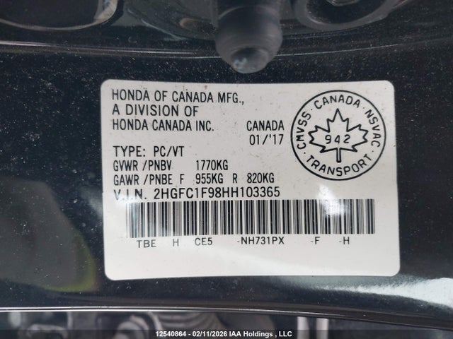 2HGFC1F98HH103365 Honda Civic Touring