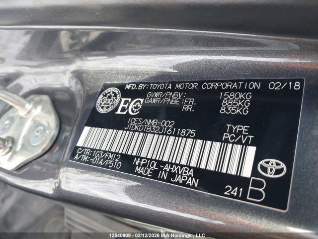 JTDKDTB32J1611875 Toyota Prius C Technology