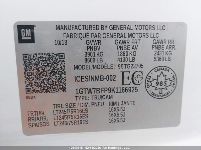 GMC Savana 2500 Work Van 2019 1GTW7BFP9K1166925 Image 9