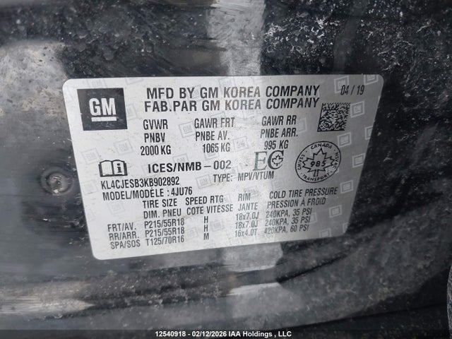 Aukcja sprzedaży 2019 Buick Encore Preferred, vin: KL4CJESB3KB902892, numer aukcji: 12540918