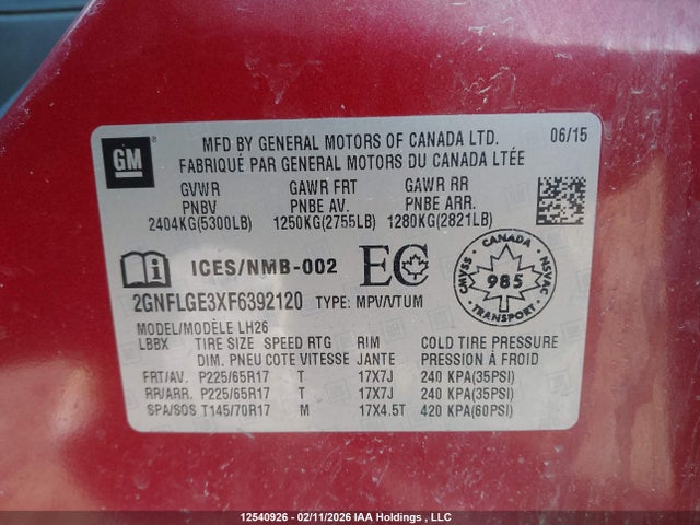 2GNFLGE3XF6392120 Chevrolet Equinox 2lt