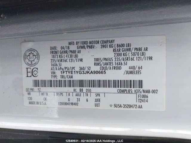 1FTYE1YG3JKA90665 Ford Transit-150