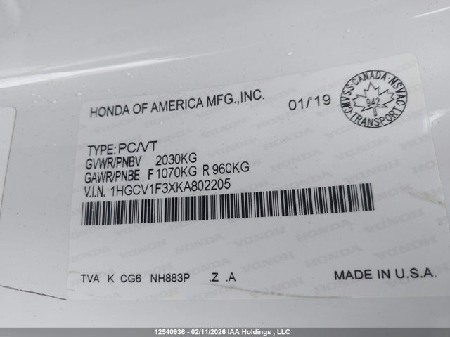 1HGCV1F3XKA802205 Honda Accord Sport 1.5t