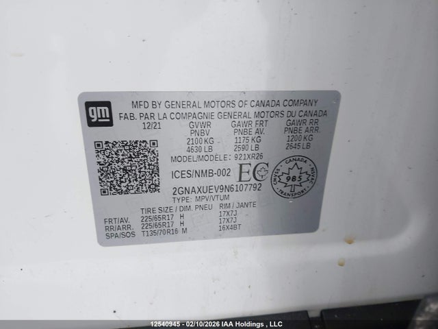2GNAXUEV9N6107792 Chevrolet EQUINOX LT