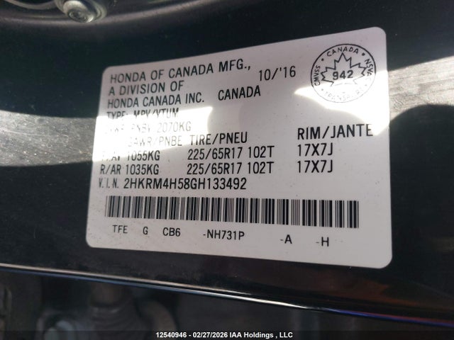 2HKRM4H58GH133492 Honda CR-V
