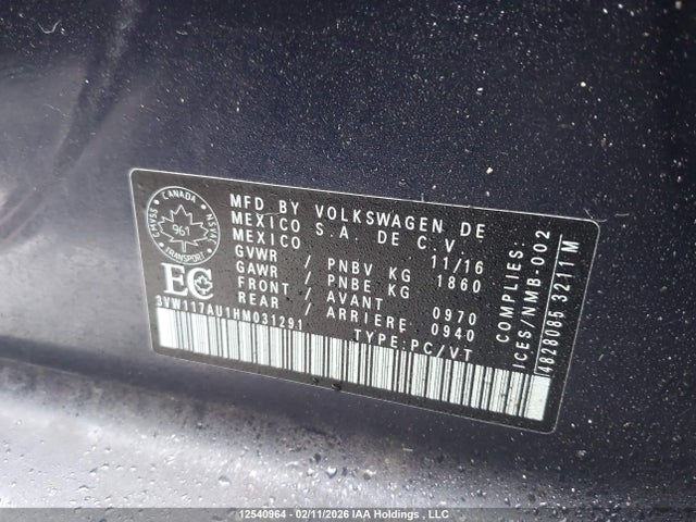 3VW117AU1HM031291 Volkswagen Golf S/wolfsburg
