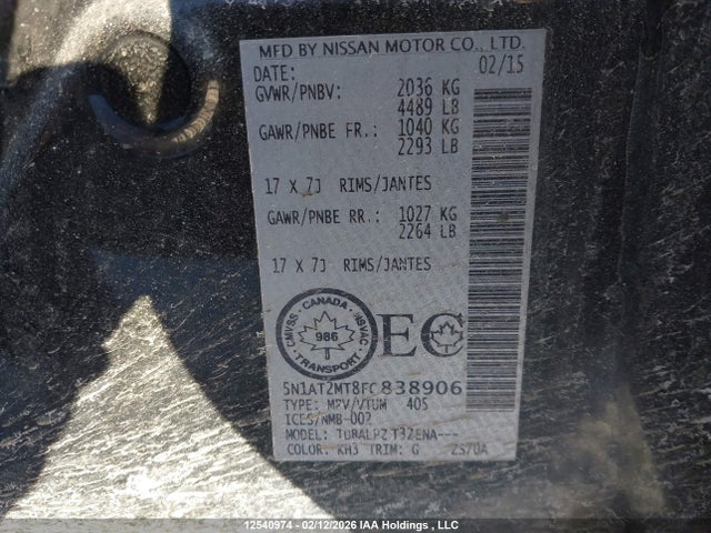Продажа на аукционе авто 2015 Nissan Rogue, vin: 5N1AT2MT8FC838906, номер лота: 12540974
