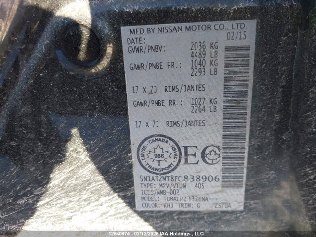 Продажа на аукционе авто 2015 Nissan Rogue, vin: 5N1AT2MT8FC838906, номер лота: 12540974