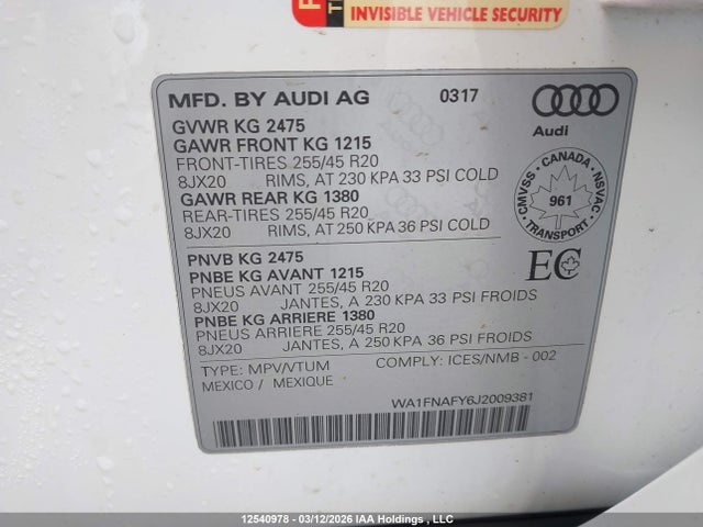 WA1FNAFY6J2009381 Audi Q5 Technik S-line