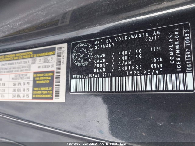 Aukcja sprzedaży 2011 Volkswagen Golf Gti 3-door, vin: WVWEV7AJ5BW217714, numer aukcji: 12540980