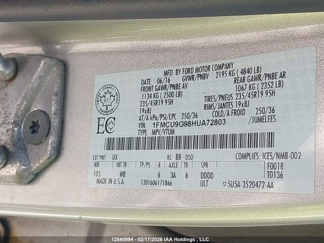1FMCU9G98HUA72803 Ford Escape
